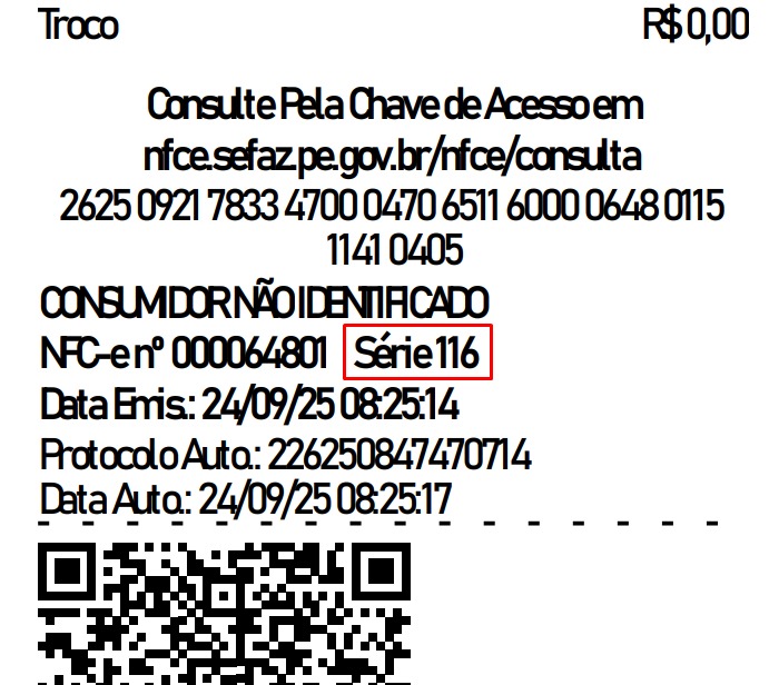 Exemplo de onde encontrar o número da Série no cupom fiscal